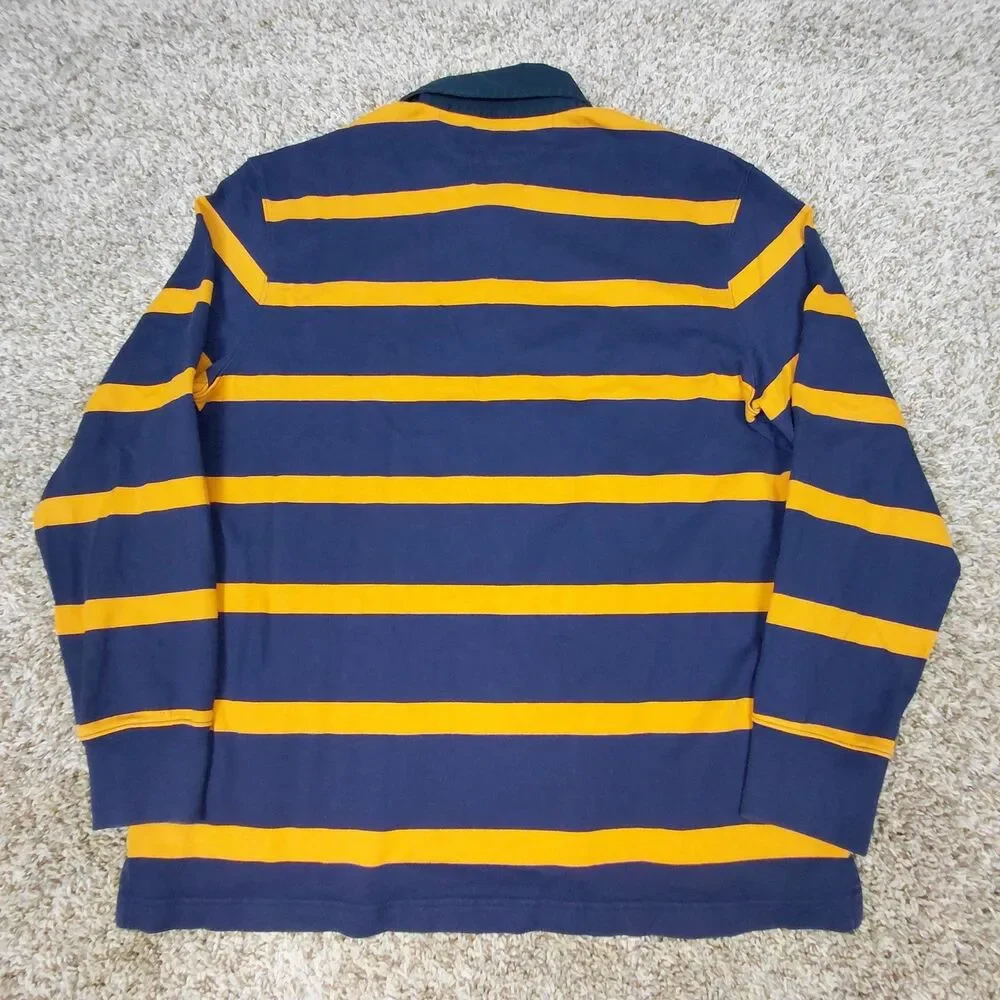 NEW J Crew Oarsman Rugby Shirt Mens XL Navy Orange Striped Long Sleeve Polo